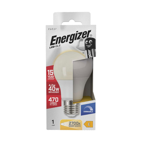 E27 (ES) LED GLS Bulb 4.2W 470lm Dimmable - Warm White 2700K retail pack