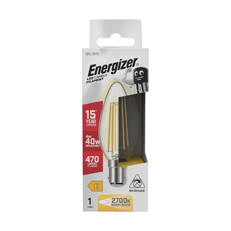 B15 (SBC) LED Filament Candle Bulb 4W 470lm - Warm White 2700K retail pack