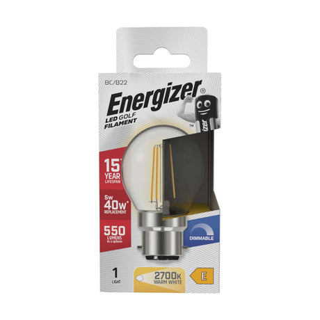 B22 (BC) LED Golf Bulb 5W 550lm Dimmable - Warm White 2700K retail pack