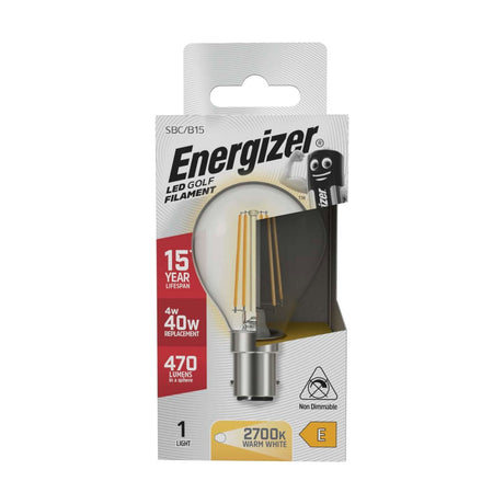 B15 (SBC) LED Golf Bulb 4W 470lm Non-Dimmable - Warm White 2700K retail pack