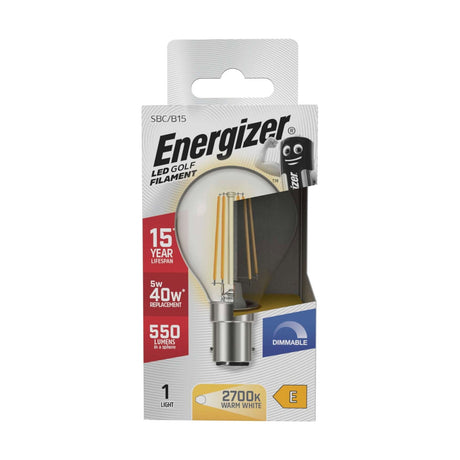 B15 (SBC) LED Golf Bulb 5W 550lm Dimmable - Warm White 2700K retail pack