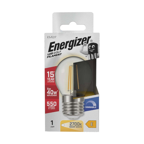 E27 (ES) LED Golf Bulb 5W 550lm Dimmable - Warm White 2700K retail pack