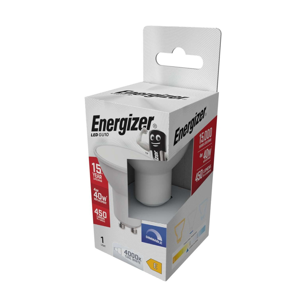 GU10 LED Bulb 4W 450lm Dimmable - Cool White 4000K retail pack