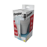 The packaging for the Energizer 24.9W Non-Dimmable LED GLS Bulb - Daylight, B22, 6500K highlights its energy efficiency with a power equivalent to 200W, a brightness of 3452 lumens, and a crisp daylight color temperature of 6500K. It features a lifespan of 15,000 hours and a modern design accented in white and red.