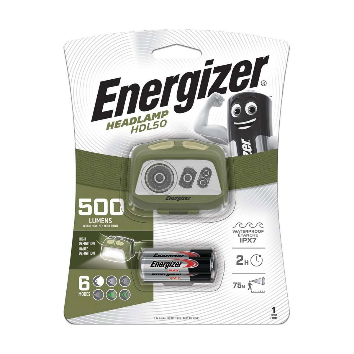 Energizer HDL50 LED Head Torch 500lm - Batteries Included retail pack