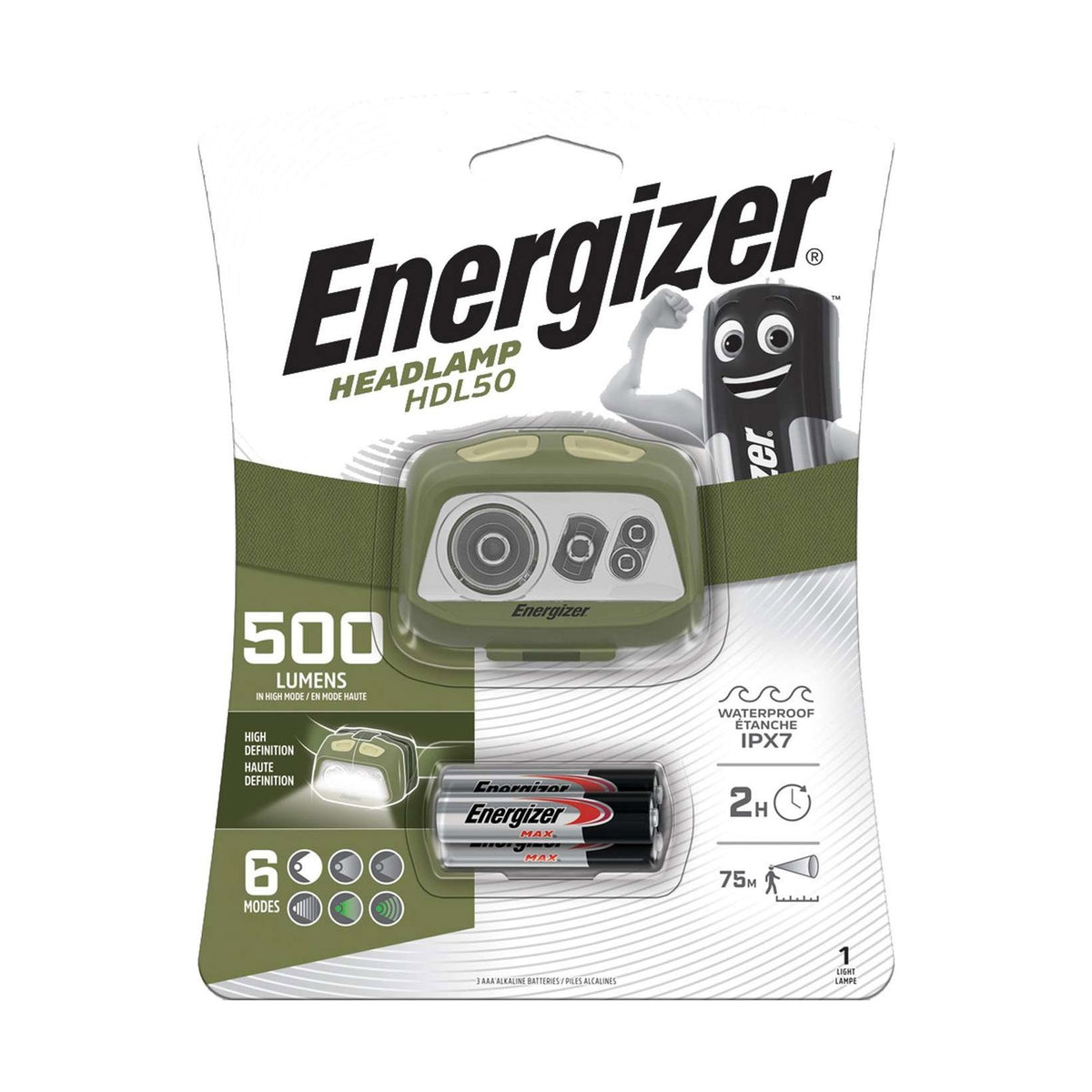 Energizer HDL50 LED Head Torch 500lm - Batteries Included retail pack
