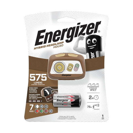 Energizer HDL60 Hybrid Head Torch 575lm - IPX7, Rechargeable retail pack