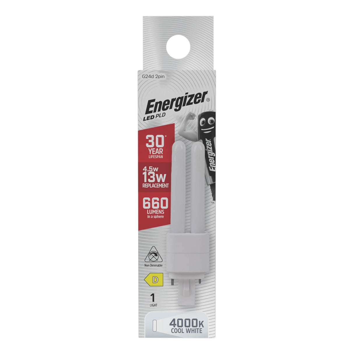 Energizer 4.5W Non-Dimmable LED PLD 2-Pin Bulb - Cold White, G24d, 4000K