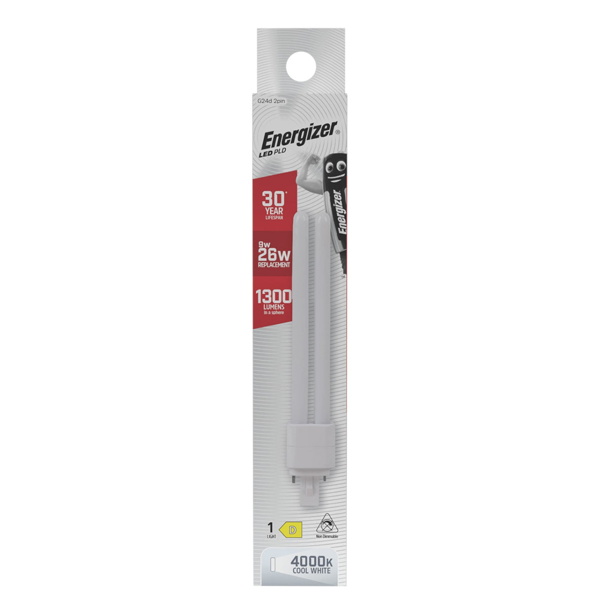 Energizer 9W Non-Dimmable LED PLD 2-Pin Bulb - Cold White, G24d, 4000K