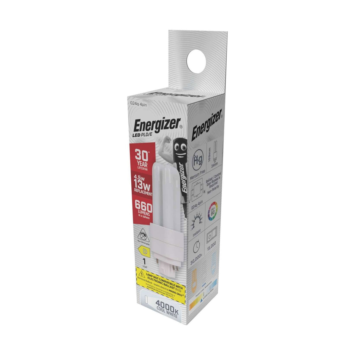 G24q LED Bulb 4.5W 660lm Non-Dimmable - Cool White 4000K retail pack