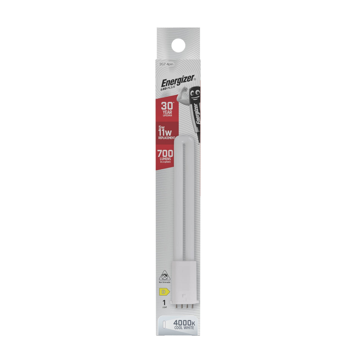 Energizer 5W Non-Dimmable LED PLS/E 4-Pin Bulb - Cold White, 2G7, 4000K, 7000lm
