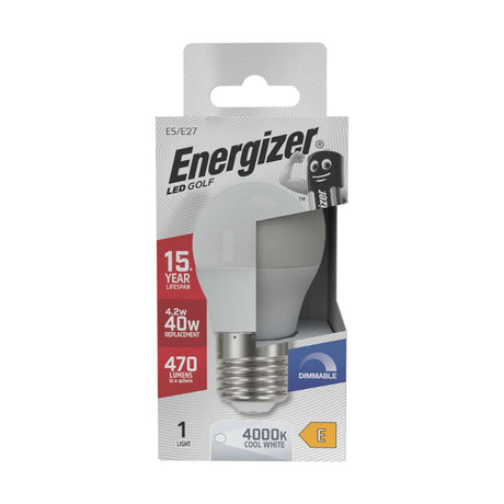 E27 (ES) LED Golf Bulb 4.2W 470lm Dimmable - Cool White 4000K retail pack