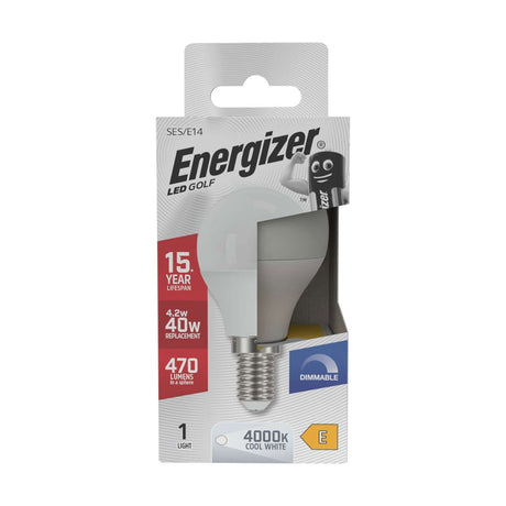 E14 (SES) LED Golf Bulb 4.2W 470lm Dimmable - Cool White 4000K retail pack