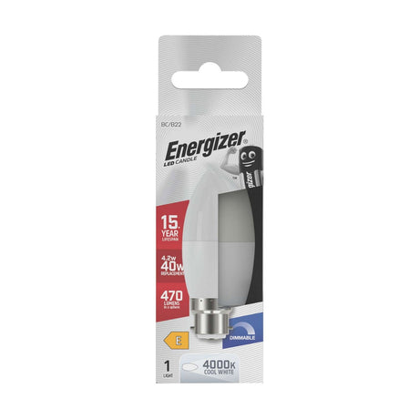 B22 (BC) LED Candle Bulb 4.2W 470lm Dimmable - Cool White 4000K retail pack