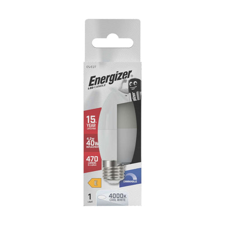 E27 (ES) LED Candle Bulb 4.2W 470lm Dimmable - Cool White 4000K retail pack