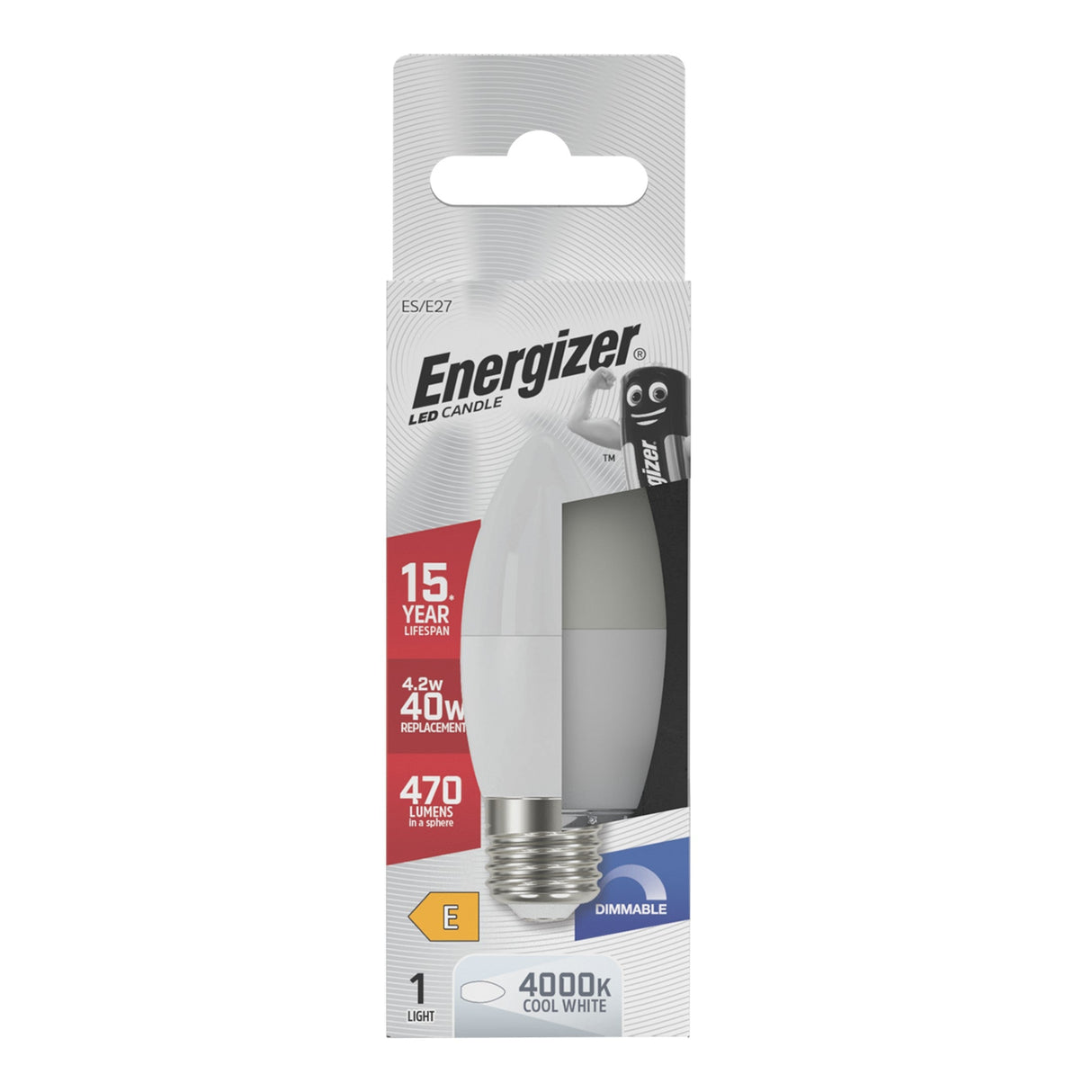 Energizer 4.2W Dimmable LED Candle Bulb - Cold White, E27, 4000K