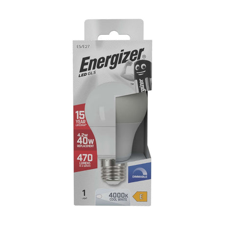 E27 (ES) LED GLS Bulb 4.2W 470lm Dimmable - Cool White 4000K retail pack