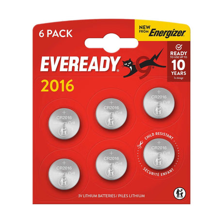 Eveready CR2016 Lithium Coin Batteries - 6 Pack