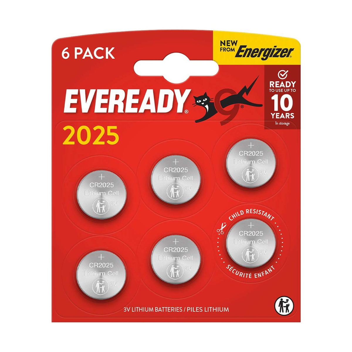 Eveready CR2025 Lithium Coin Batteries - 6 Pack