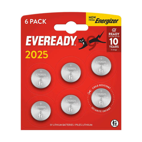 Eveready CR2025 Lithium Coin Batteries - 6 Pack