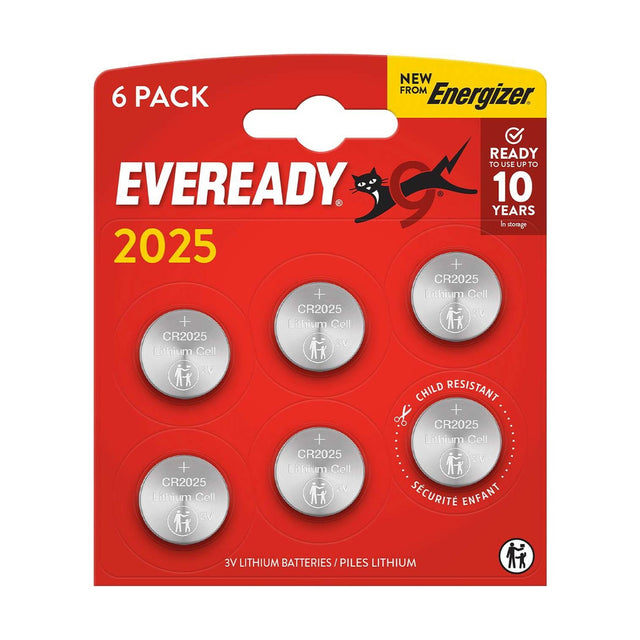 Eveready CR2025 Lithium Coin Batteries - 6 Pack