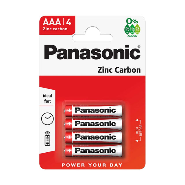 Panasonic Zinc Carbon AAA Batteries (R03) - 4 Pack retail pack