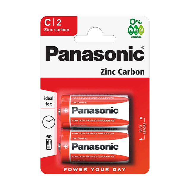Panasonic Zinc Carbon C Batteries (R14) - 2 Pack retail pack