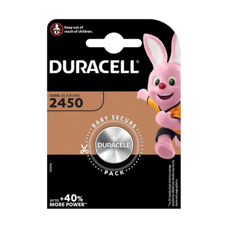Duracell Specialty CR2450 Lithium Coin Cell Battery retail pack