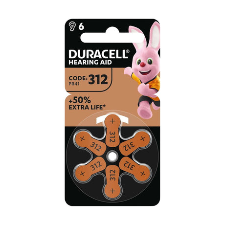 Duracell 312 Hearing Aid Batteries (PR41) - 6 Pack retail pack