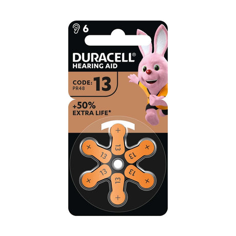 Duracell Hearing Aid 13 Batteries (PR48) - 6 Pack retail pack