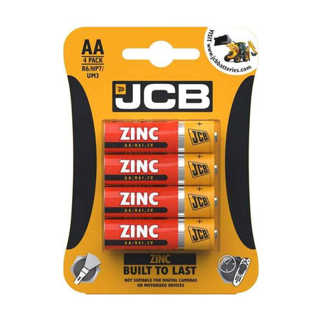 JCB Zinc AA Batteries (R6) - 4 Pack retail pack