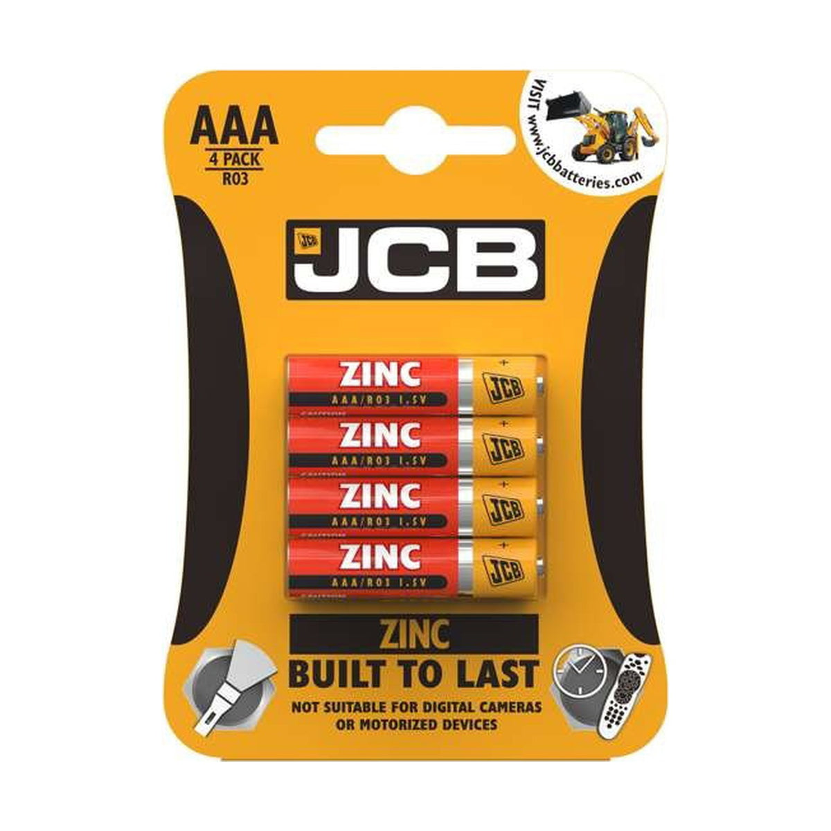 JCB Zinc AAA Batteries (R03) - 4 Pack retail pack