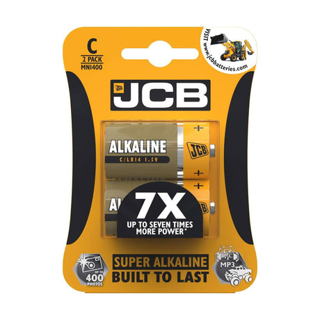 JCB Super Alkaline C Batteries (LR14) - 2 Pack retail pack