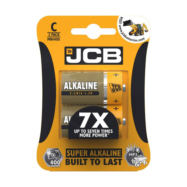 JCB Super Alkaline C Batteries (LR14) - 2 Pack retail pack