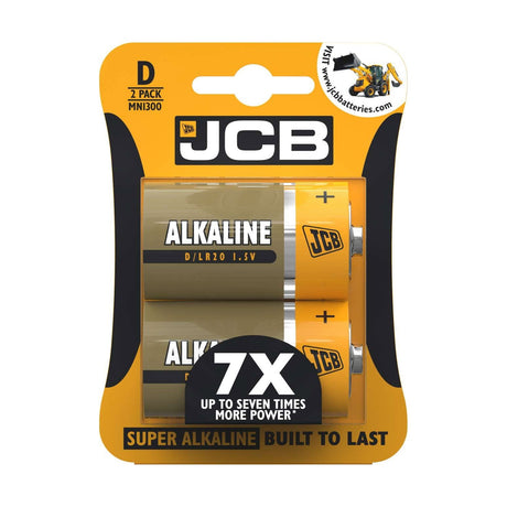 JCB Super Alkaline D Batteries (LR20) - 2 Pack retail pack