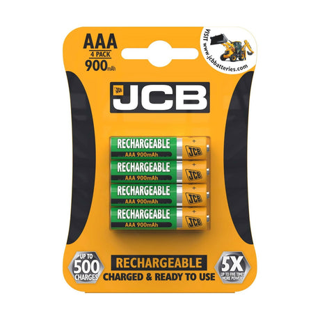 JCB Rechargeable AAA Batteries (900mAh) - 4 Pack retail pack