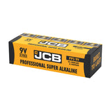 Introducing the JCB Industrial 9V PP3 Alkaline Battery (1 Pack), ideally suited for demanding industrial applications. Its striking black and yellow packaging emphasizes features such as Built to Last and 0% Mercury & Cadmium, containing a dependable battery with advanced alkaline technology.