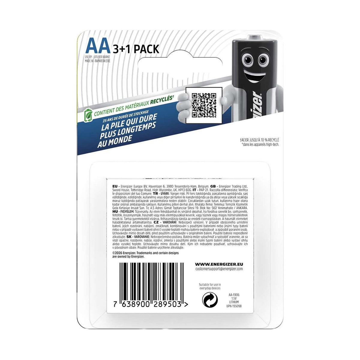 Energizer Ultimate Lithium AA Batteries (FR06) - 4 Pack retail pack