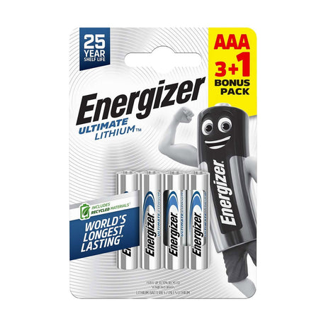 Energizer Ultimate Lithium AAA Batteries (FR03) - 4 Pack retail pack
