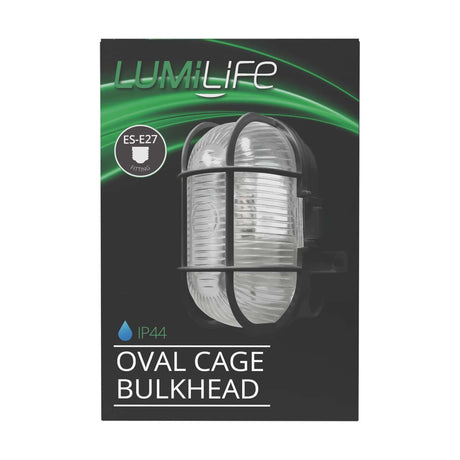 IP44 Oval Cage Bulkhead - White retail pack
