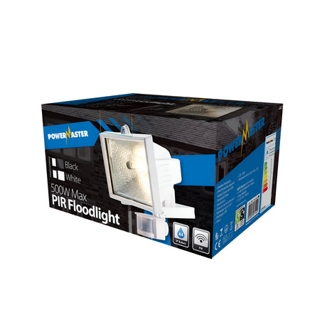 Powermaster 400W IP44 Halogen PIR Floodlight - White - Lamp Not Included