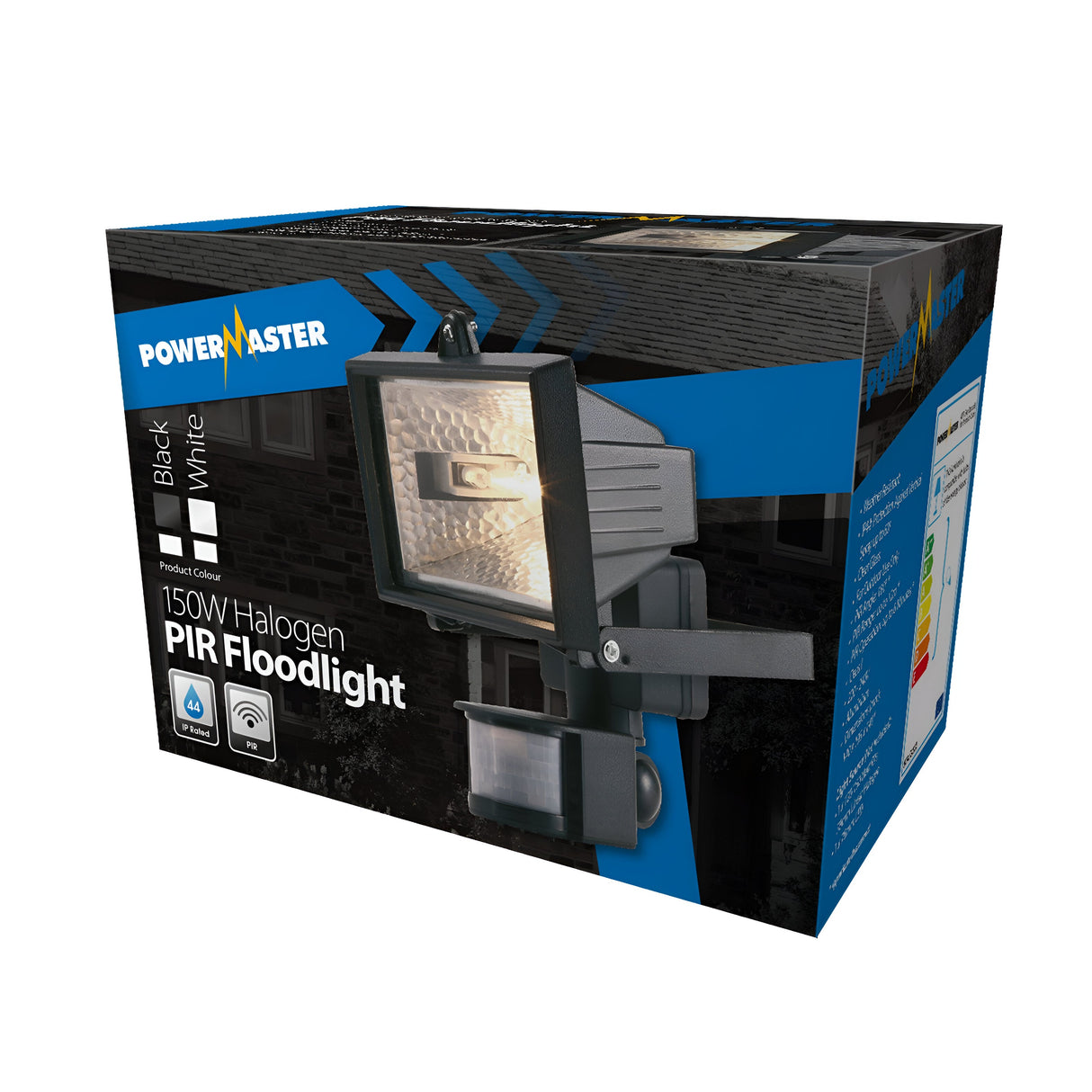 PowerMaster 150W IP44 Halogen PIR Floodlight - Black - Lamp Not Included