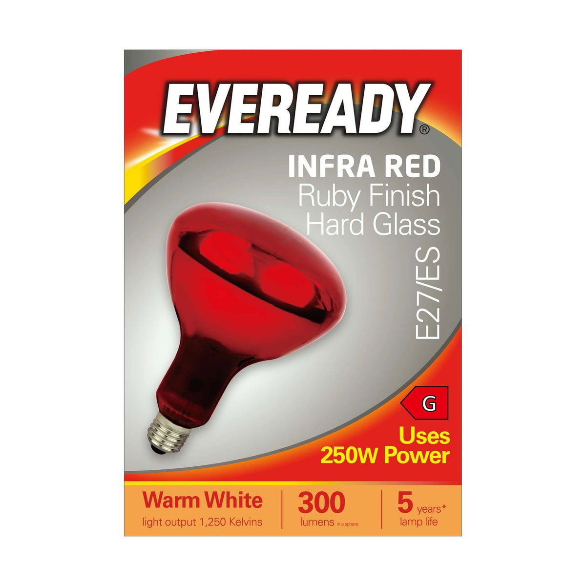 E27 (ES) Infra Red Heater Bulb 250W 300lm - Warm White 1250K retail pack