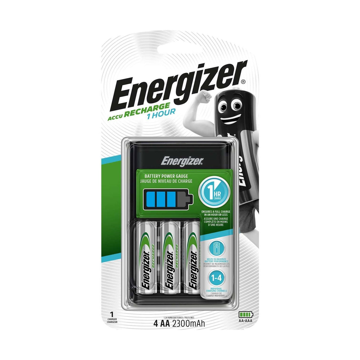 Energizer 1 Hour Charger + 4x AA 2300mAh Batteries retail pack