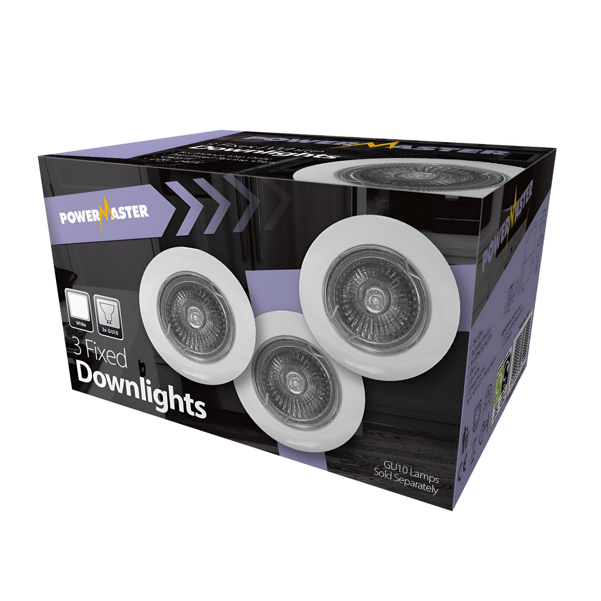 PowerMaster Indoor 3 Pack Fixed Downlights - White