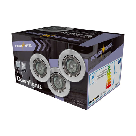 Indoor 3 Pack Tilt Downlights - Brushed Chrome retail pack