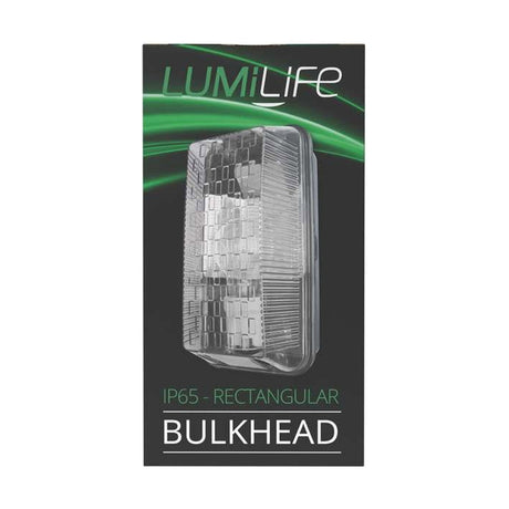 100W IP65 Rectangular Outdoor Bulkhead - Clear retail pack