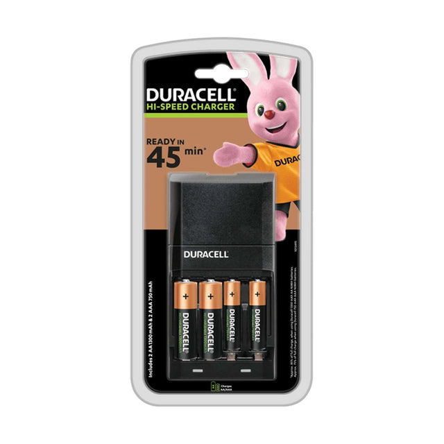 Duracell 45 Minute Charger (CEF27) + 2x AA & 2x AAA Batteries retail pack