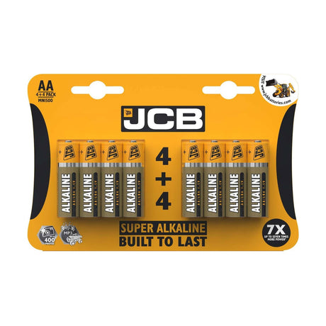 JCB Super Alkaline AA Batteries (LR6) - 8 Pack retail pack