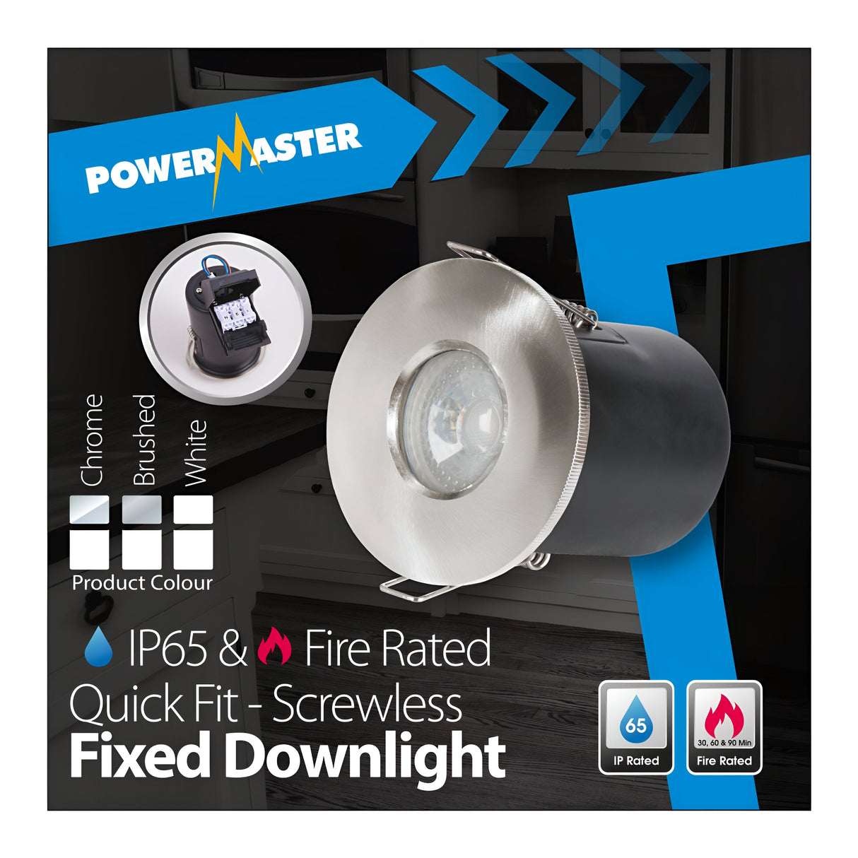 PowerMaster Recessed Fire Rated Downlight - Brushed Chrome